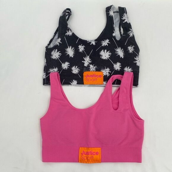 Justice oh so soft 34 Sports Bra Training Black Palm Print Pink - Picture 1 of 8